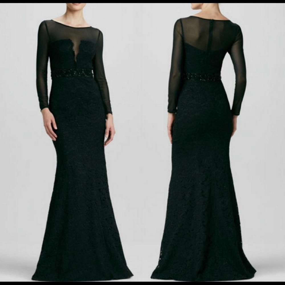 Monique Lhuillier Illusion Jewel-Neck Beaded Gown